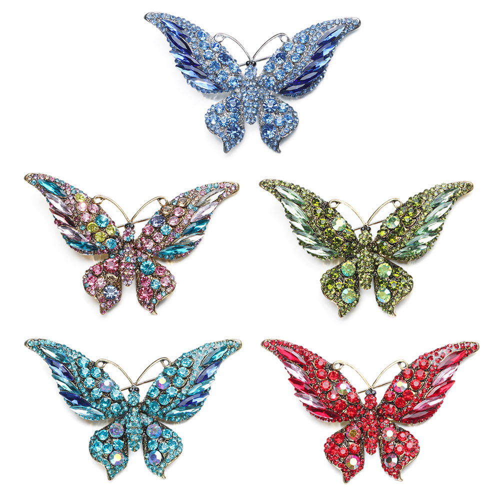 Elegant Retro Style Butterfly Brooch Colorful Crystal Luxury Multicolour Crystal Brooch Metal Insect Zircon Pins Lapel Pins Clothes Decoration