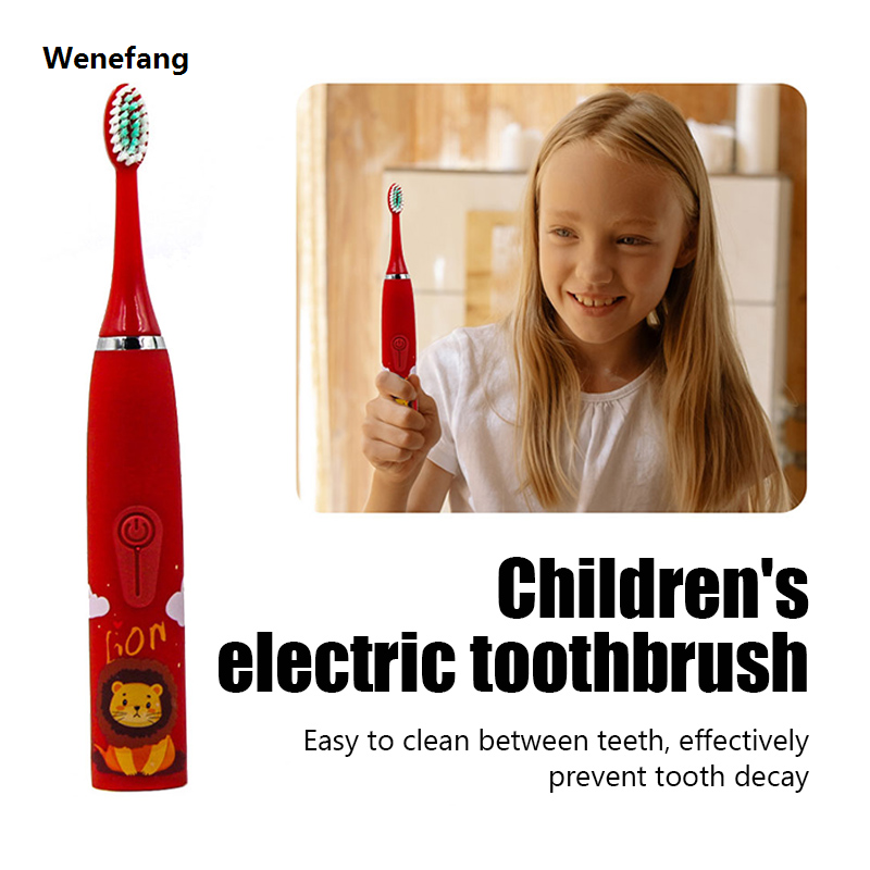 Wenefang Children Sonic Electric Toothbrush Colorful Cartoon For Kids Rechargeable Soft Fur Automatic Waterproof With Replacement Heads