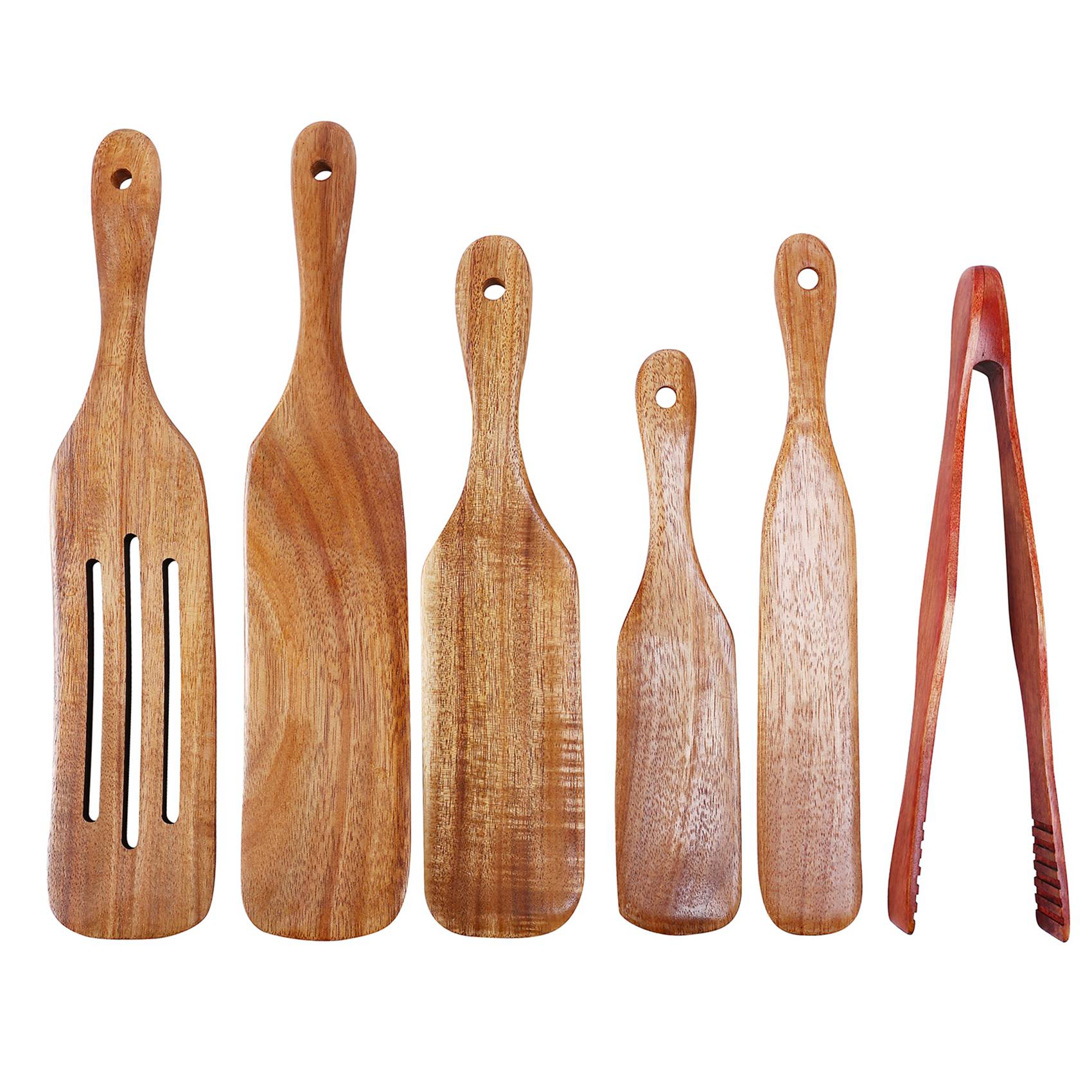 6 Pcs Wooden Spurtle Set, Teak Spurtle Set Heat Resistant Wooden Spatula Cooking Utensils Set Non-Stick Wooden Spoons