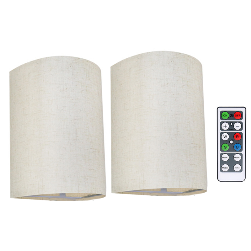 Rechargeable Wall Sconce Magnetic Wireless Lamp Set Kit RGB Colors Dimmable with Fabric Linen Shade and Remote, Lighting 2Pcs