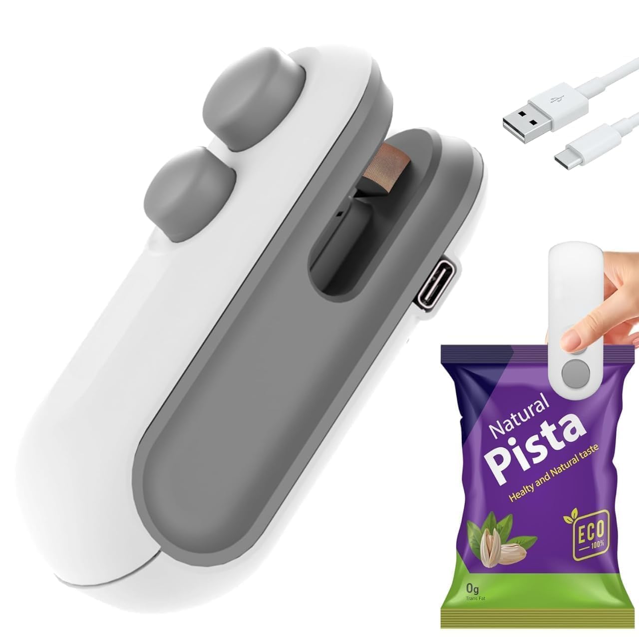 Mini Bag Sealer Machine | USB Rechargeable 2-in-1 Heat Sealer and Cutter | Portable Chip Snack Bag Resealer for Food Storage | Airtight Seal Preserver for Plastic and Vacuum Bags