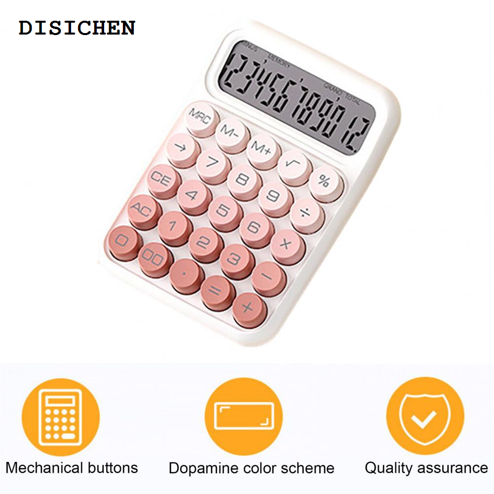 DISICHEN Fashion Mechanical Calculator with Large LCD Display Gradient Color Student Calculator 12-digit Desktop Calculator for Home Office