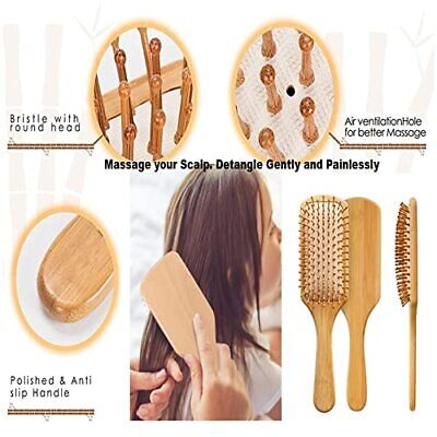 Premium Bamboo/Wooden Paddle Hair Brush With Round Bamboo Soft Hair Bristles