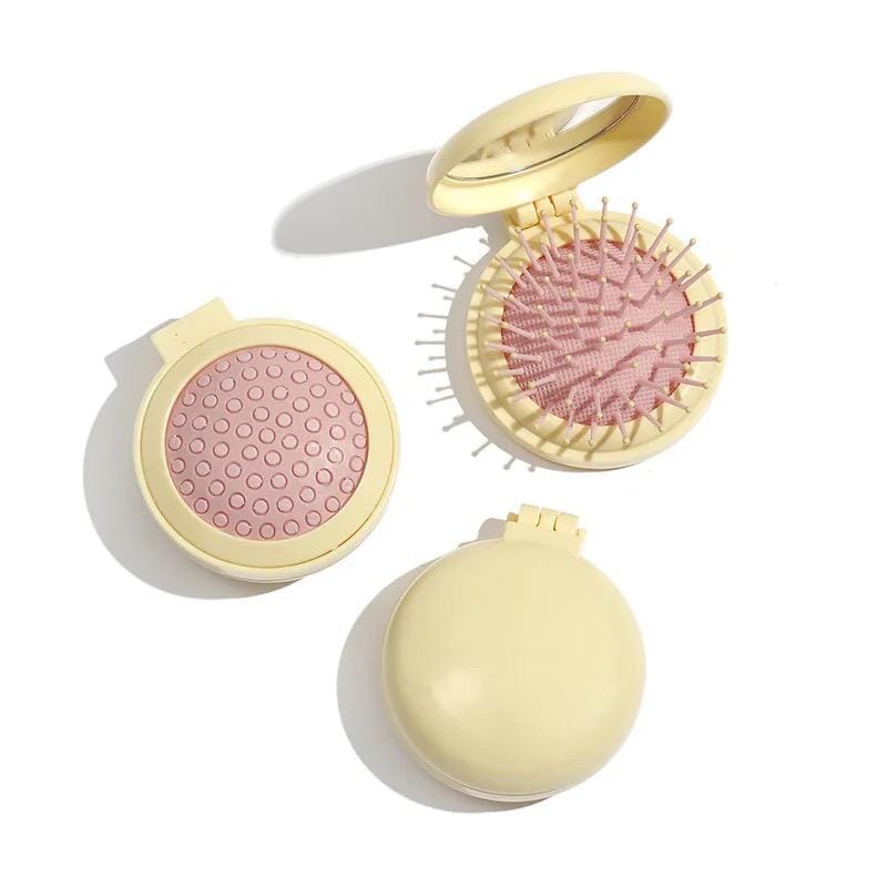 Blue Mini Plastic 2 in 1 Travel Compact Foldable Portable/Handy Comb With Mirror For Women