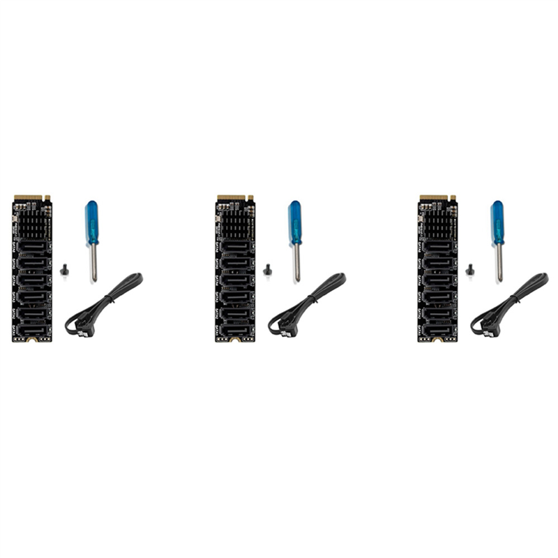 ARELENE 3X M.2 MKEY PCI-E Riser Card M.2 NVME to SATA3.0 PCIE to SATA 6Gpbsx6-Port Expansion Card ASM1166 Support PM Function