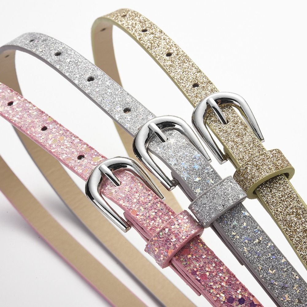 Fashion Adjustable Children's Belt Casual Five Pointed Star Jeans Belts Love Glitter Thin Belt Teen