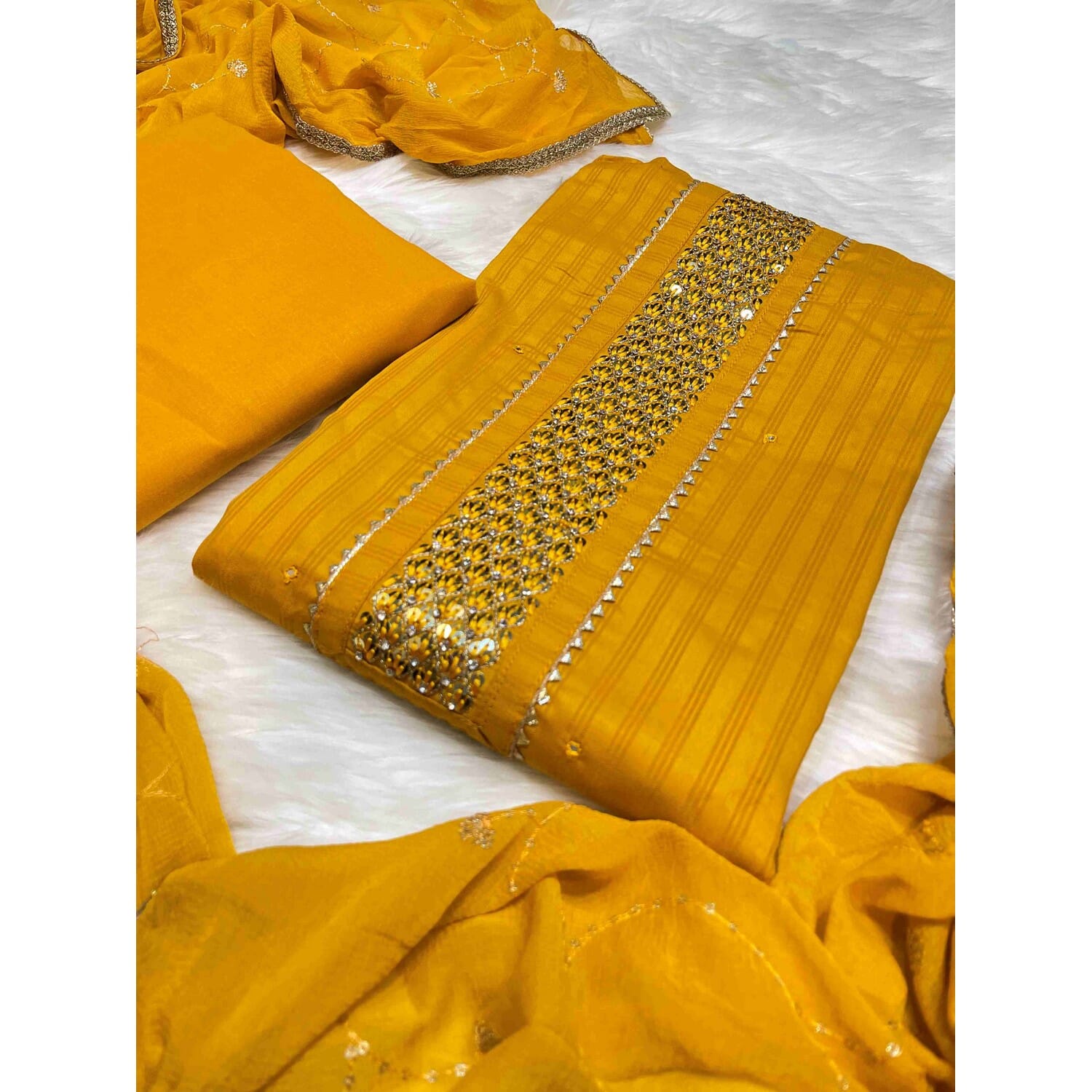 Ns Fashion Cotton Unstitched Suit Piece For Women Trendy Design Premium Quality All Season Wear Modern Look Yellow