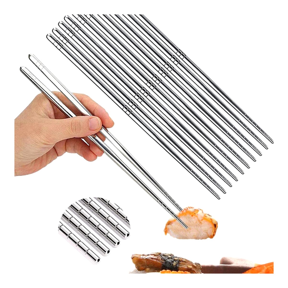 23 Cm Long Reusable Korean Chinese Stainless Steel ChopSticks 5 Pair