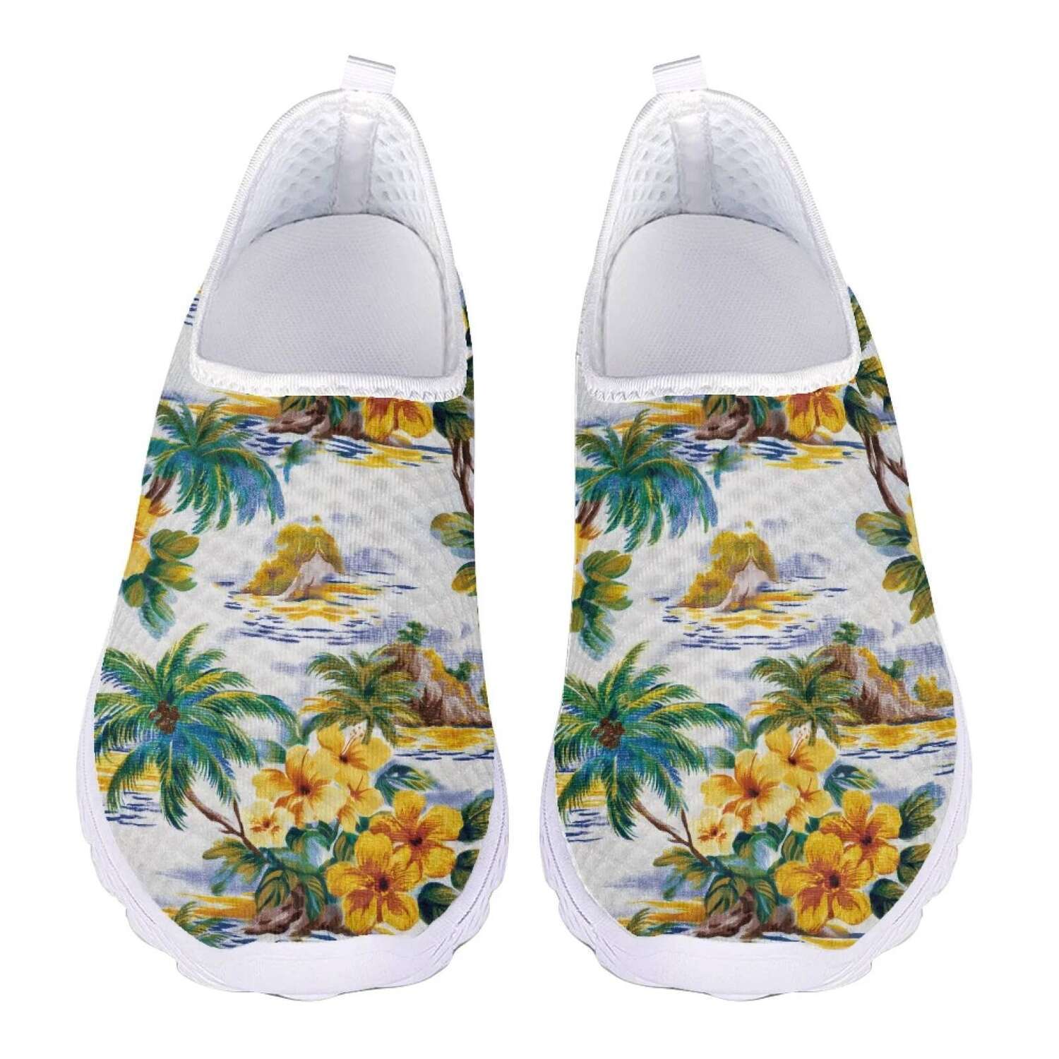2025 Tropical Flowers Print Light Mesh Penny Loafers Women Running Sneakers Slip On Flats Female Casual Shoes Ladies Beach Shoe
