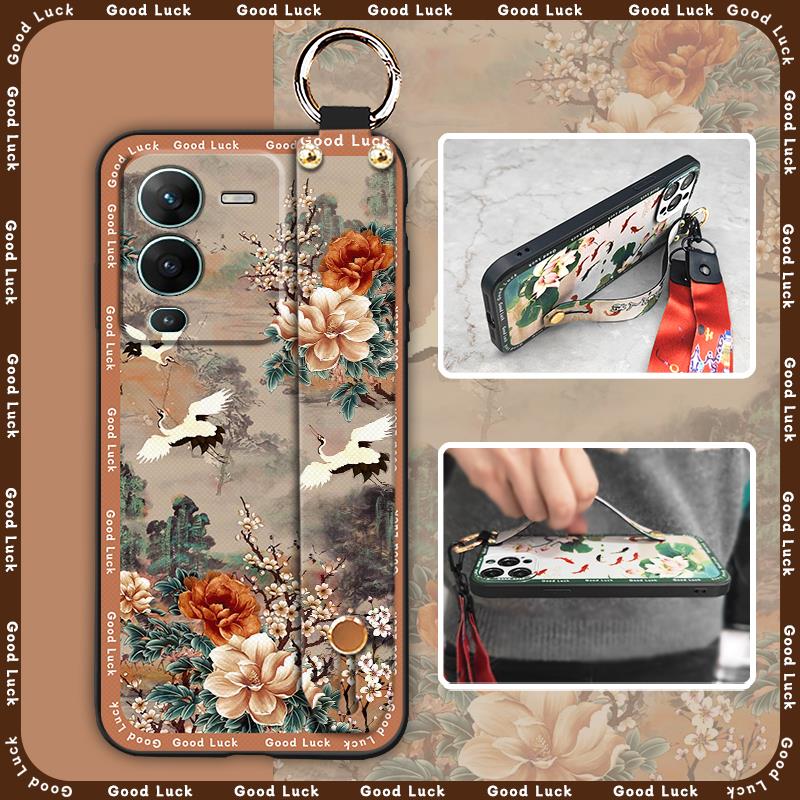 Shockproof Silicone Phone Case For VIVO X90 Pro+ 5G/X90 Pro Plus/V2227A Wrist Strap Durable Kickstand Anti-dust ring