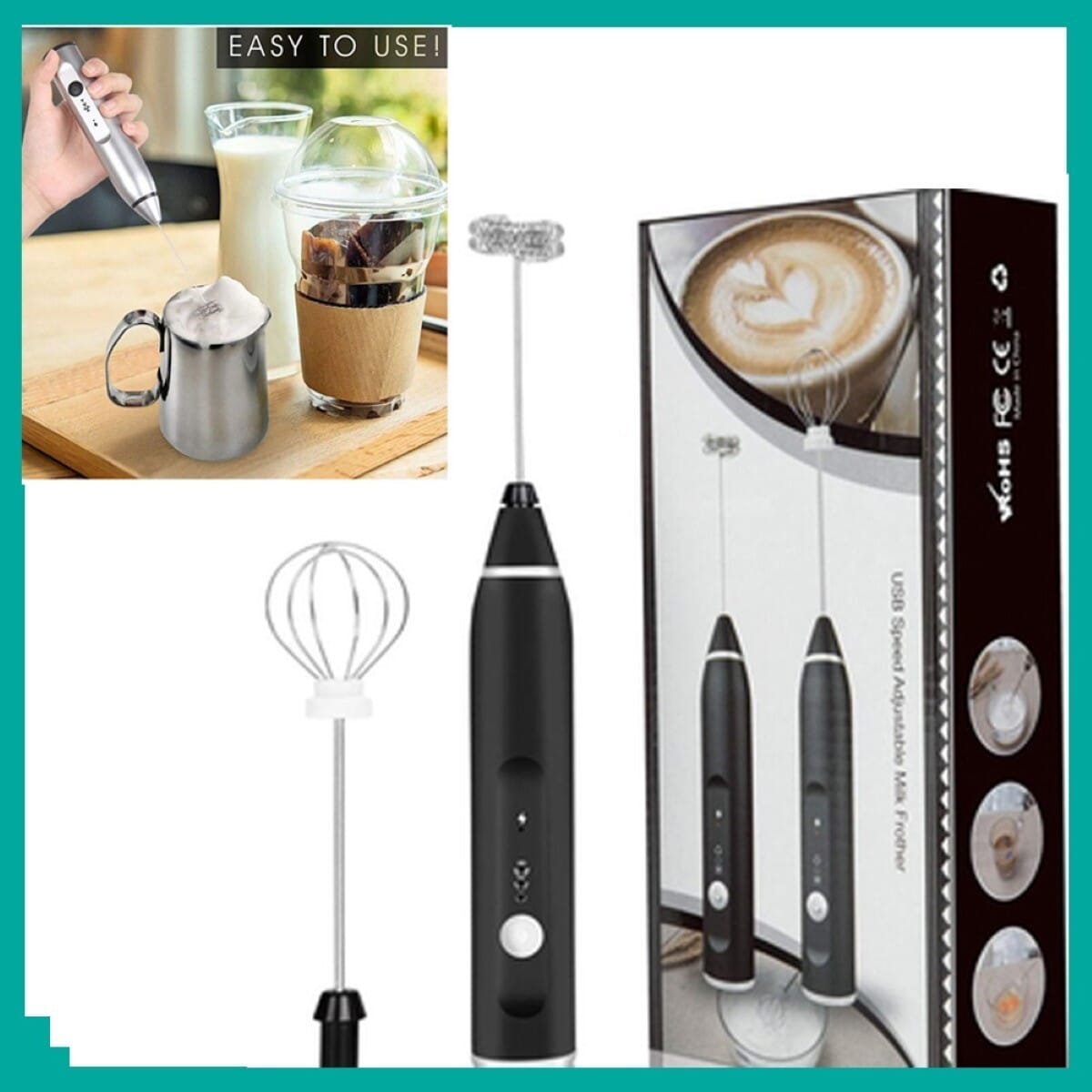 Electric Milk Frother - Stainless Steel Hand Blender for Coffee and Milk | USB Rechargeable Multipurpose Milk Frother