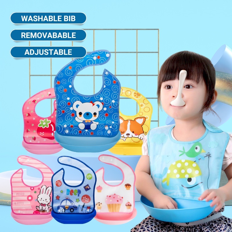 Bib Adjustable Washable Waterproof Lightweight Feeding Apron For Baby Infant Silicone