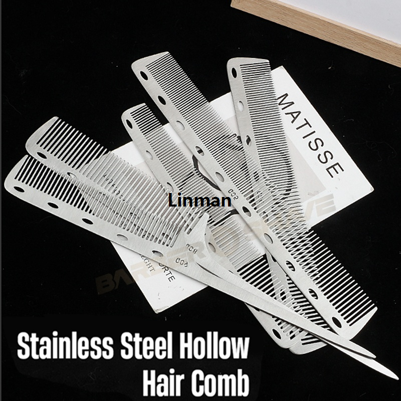 Linman Barber Professional Stainless Steel Women Hairdressing Comb AntiHot Selling -static Men's Haircut Clipper Ultra-thin Comb Salon Styling Tool