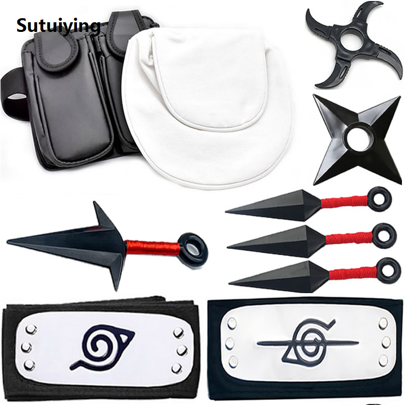 Sutuiying Anime Naruto 6pcs/SET Costumes Cosplay Accessories Ninja Bag Fifty percent discount Kunai Shuriken Prop Akatsuki Kakashi Action Figure Toy Gift