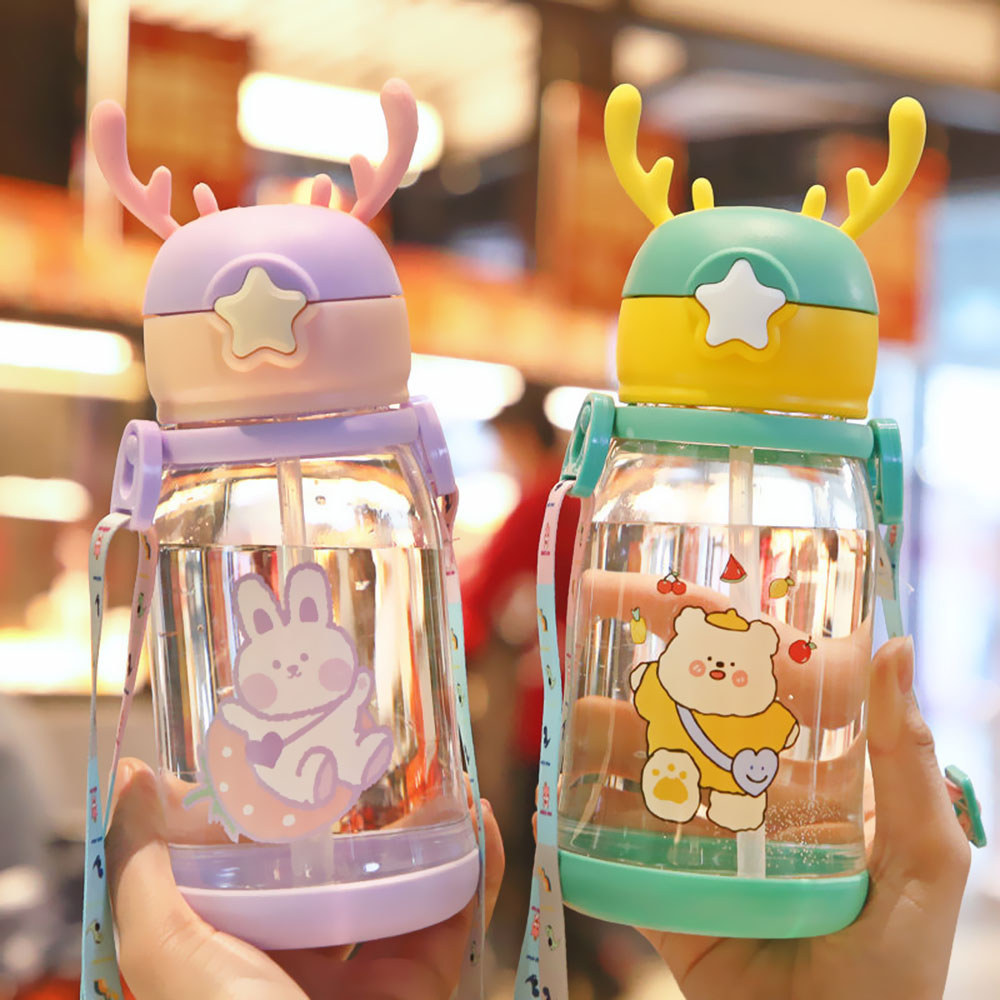 Deer Pattern Cute Water Bottle For Girl Biking Travel Portable Water Bottles Outdoor Plastic Kettle Leak Proof Drink Bottle