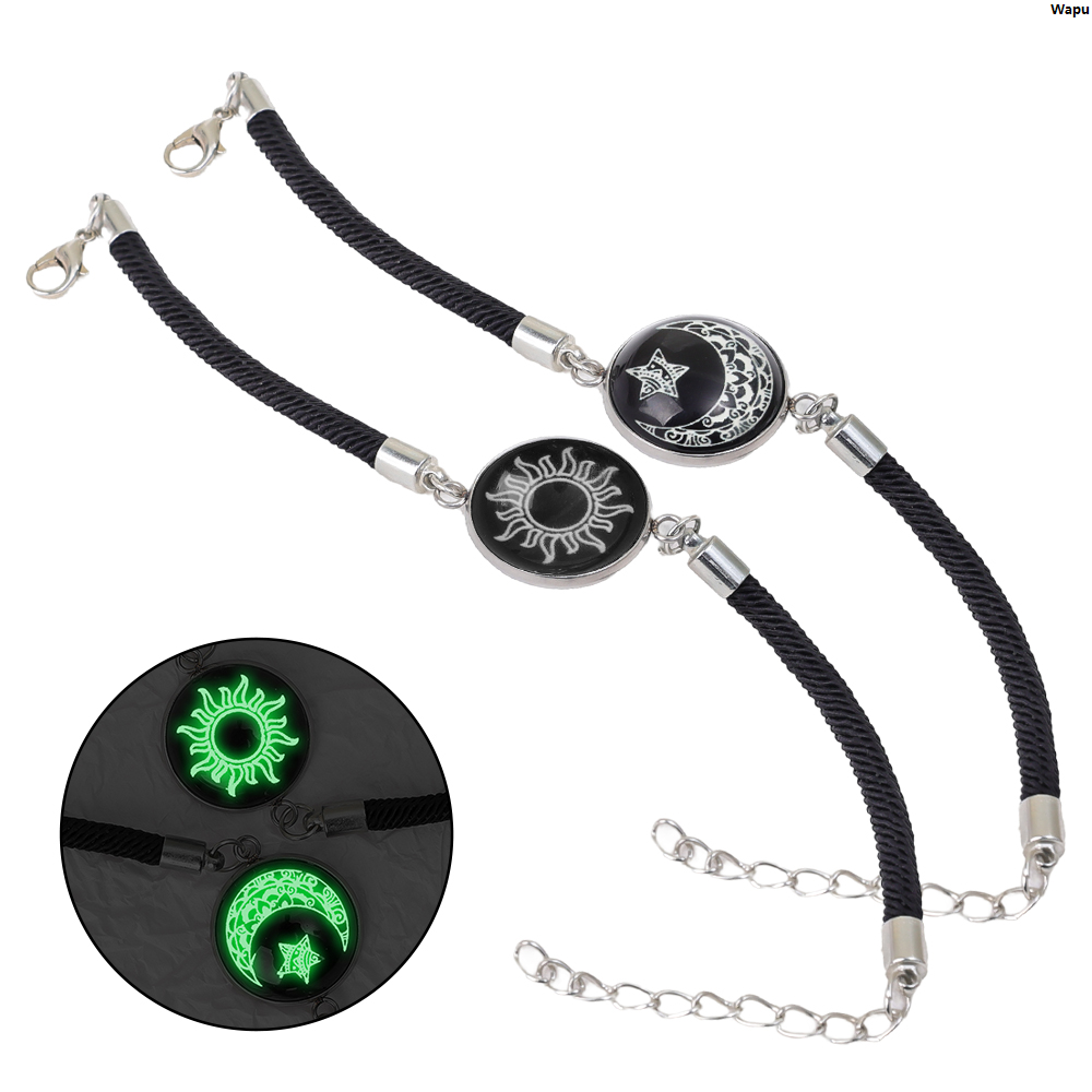 Hot Selling 2Pcs Fashion romantic Sun and moon lovers stainless steel luminous gemstone woven bracelet Valentine's Day couple bracelet