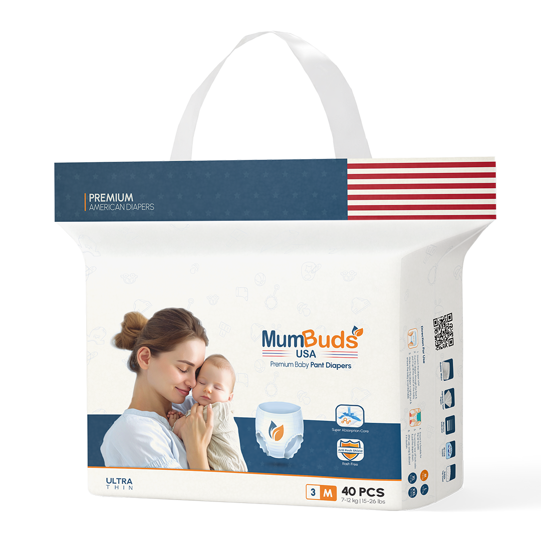 MumBuds USA ZIPLOCK Pant Style Diapers Size-3 M (7-12 kg) 40 Pcs | Ultra Thin, Soft & Breathable Baby Diapers - image 1