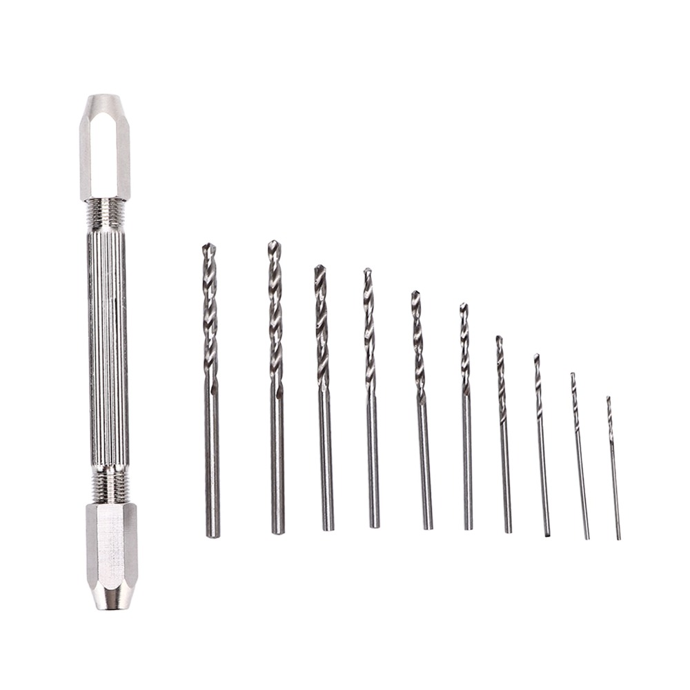 10pcs Durable Rust Proof Double Hand Drill 2 Collet Design Ergonomic Handle Hand Drill Set Twist Bit 3 Jaw Collet Precision Drill For Jewelry