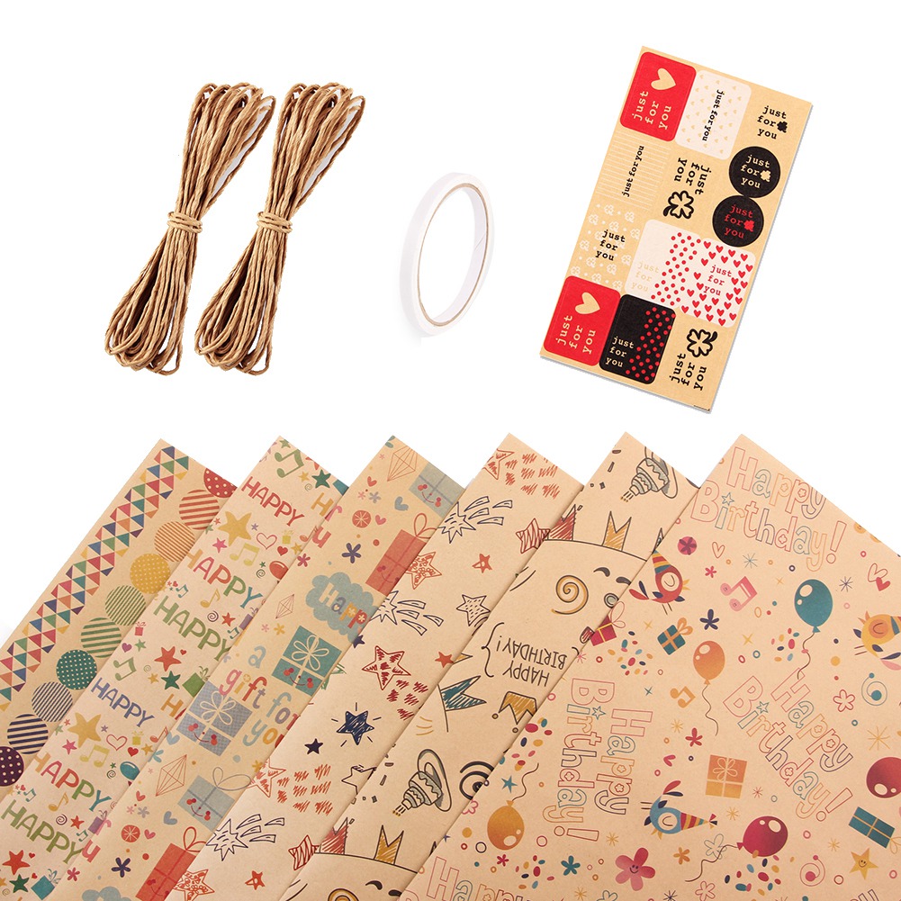 FORIDE 6 Pcs Wrapping Paper Sheets,Birthday Wrapping Paper Set Festival Gift Wrap Papers,Ribbon Present