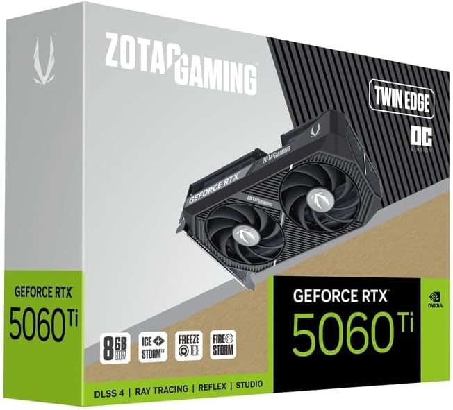 ZOTAC Gaming GeForce RTX 5060 Ti 8GB Twin Edge OC DLSS 4 8GB GDDR7 128-bit 28 Gbps PCIE 5.0 Gaming Graphics Card, IceStorm 2.0 Cooling, SFF-Ready, ZT-B50610H-10M