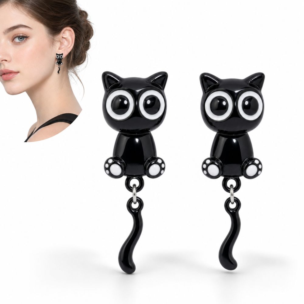 Individuality Cute Cartoon Style Black Kitten Earrings Alloy Elegant Black Cat Drop Earrings Fashion Jewelry Sweet Light Luxury Earrings For Girl Women