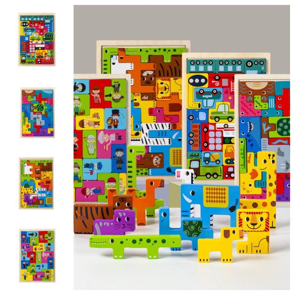 Creative Geometric Three-dimensional Puzzle Boards Space Training Logical Thinking Shape Matching Puzzle Tangram Occupation Wooden Animal Jigsaw Kids/Children/Toddler