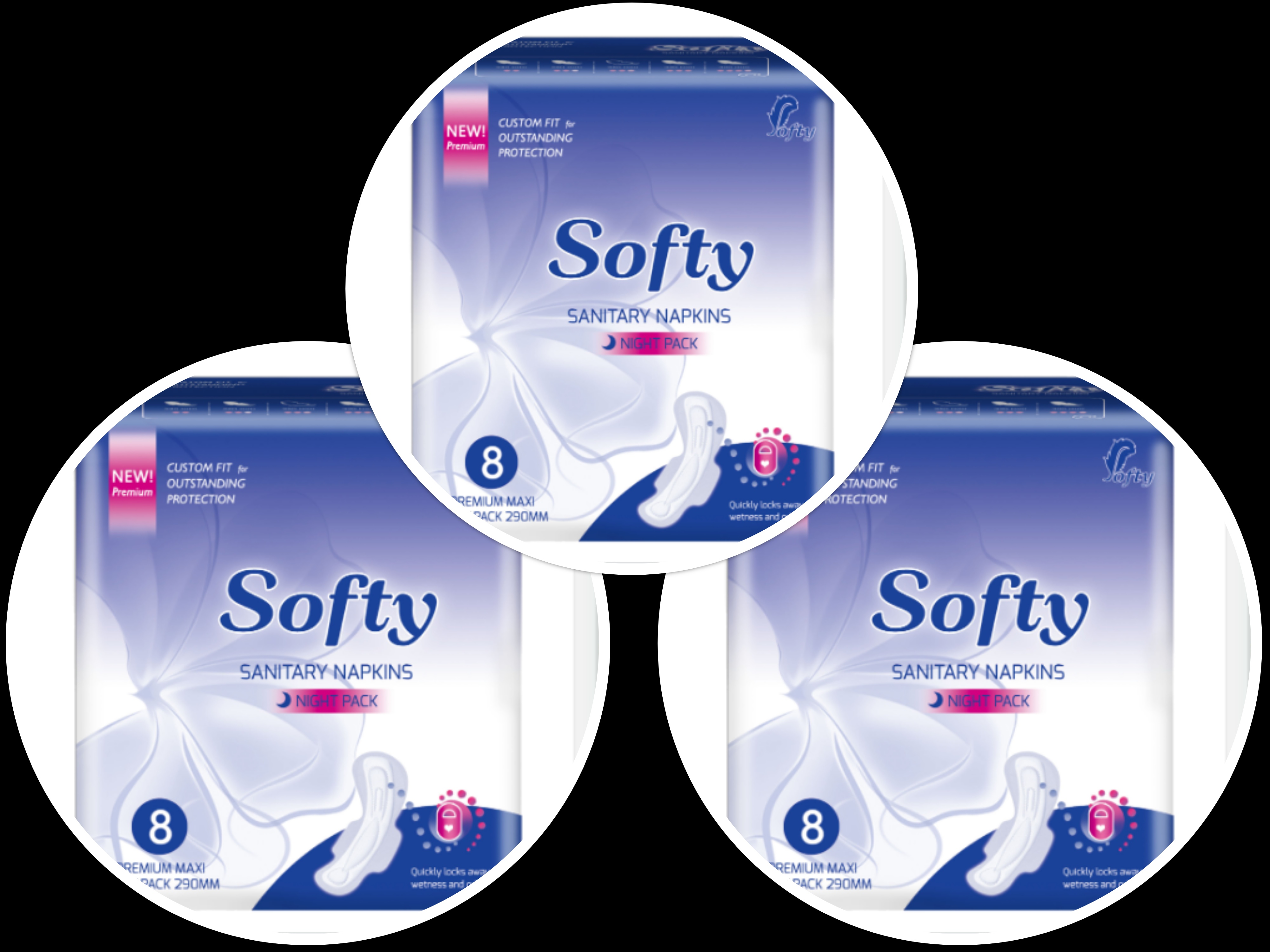 Softy Sanitary Napkins Premium Maxi Night Pack 290MM 8 Pads Pack Of 3