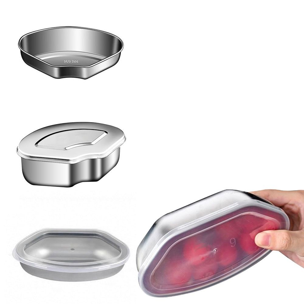 Sealing Meat Food Storage Boxes Stainless Steel Steaming Plate Fan Shaped Durable Garlic Fresh-keeping Box Household Multifunctional Refrigerator Freezer Organizers