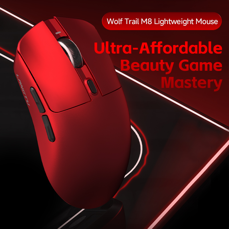 LANGTU M8 Wireless Gaming Mouse Red 1000mAh Rechargeable Lightweight Bluetooth 2.4G Wired Mouse 12000DPI 1000Hz Type-C Gaming Mouse for PC Laptop