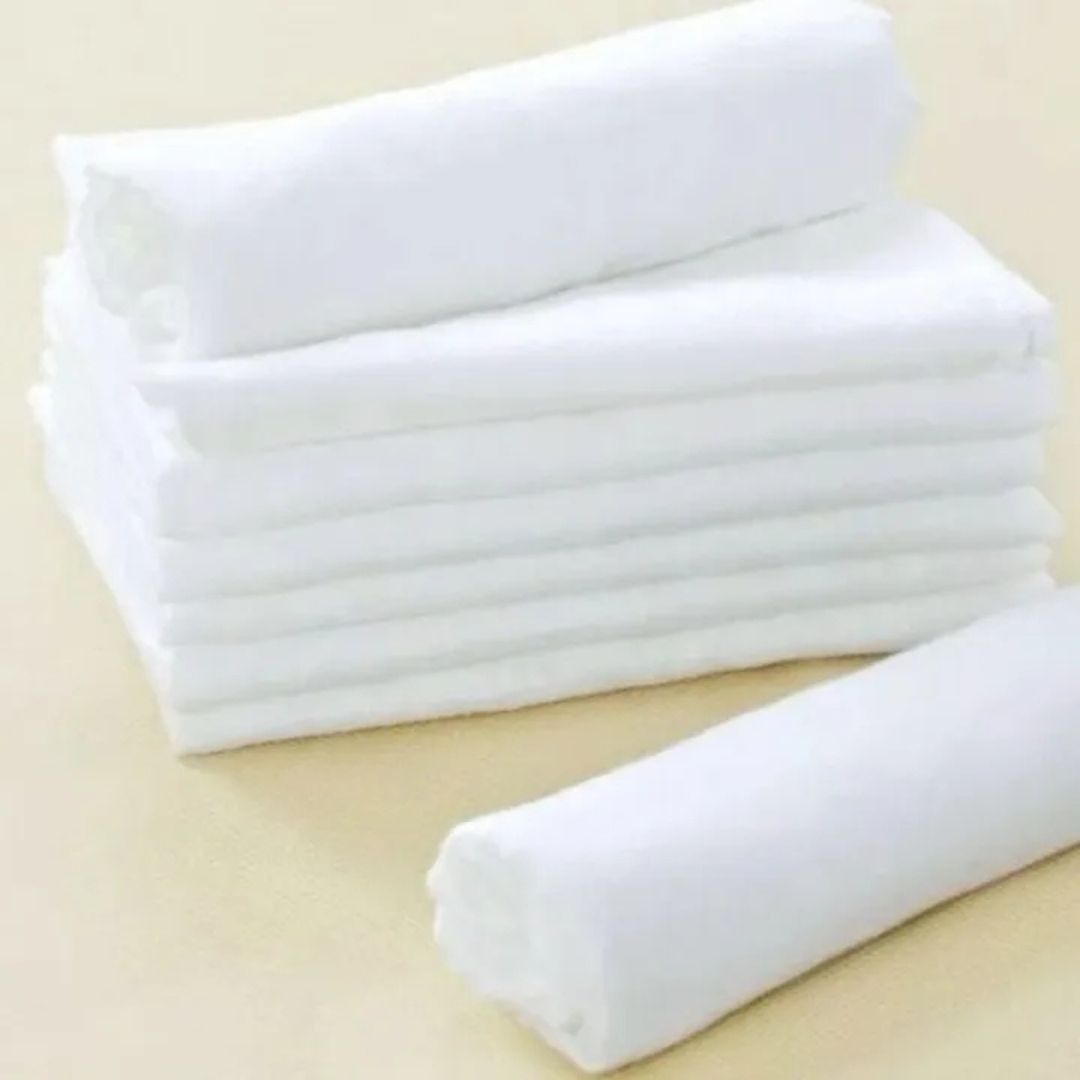 Baby Cloth Diaper Nappy Cotton (White Pack Of 10 Pieces) - Extra Soft & Reusable