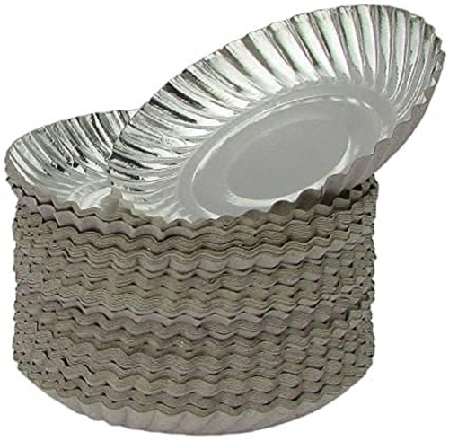 MJ 50 Pieces of Silver Paper Dinner Plates Disposable Disposal/Disposable Paper Plate Anti-Leak