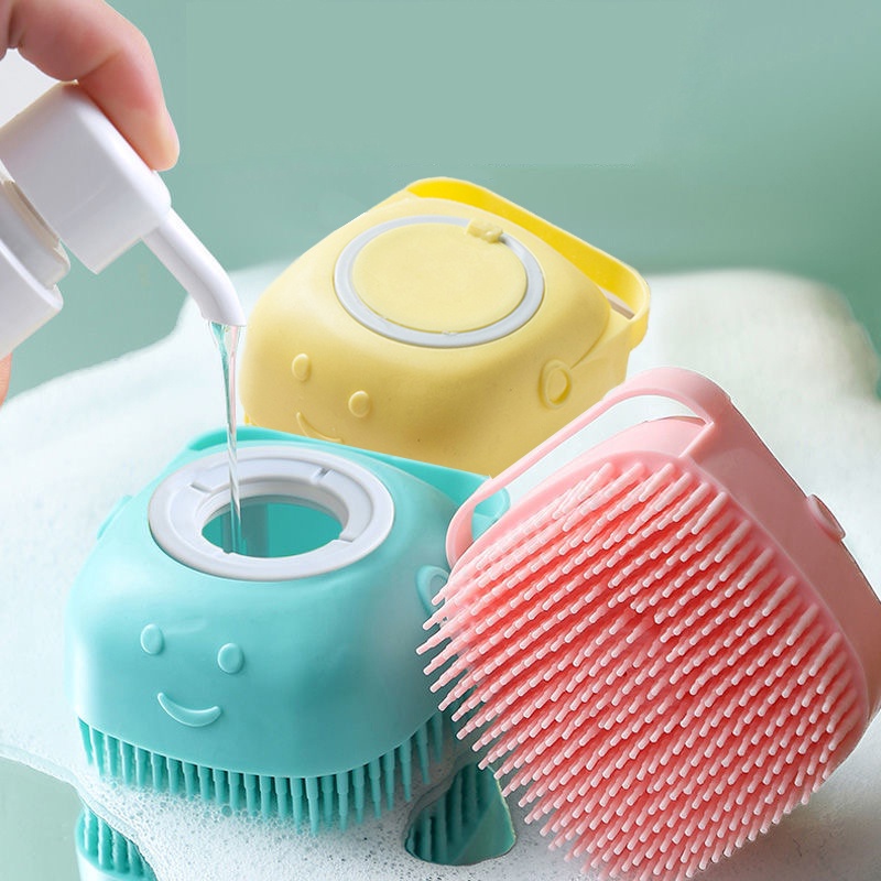 body wash scrubber with shampoo refilling inside | body and hair massage brush |