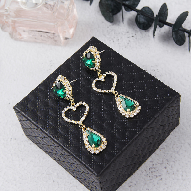 【Happy LifeStore】Trendy Love Heart Colorful Rhinestone Water Drop Earrings for Wo Long Elegant Girls Ear Jewelry