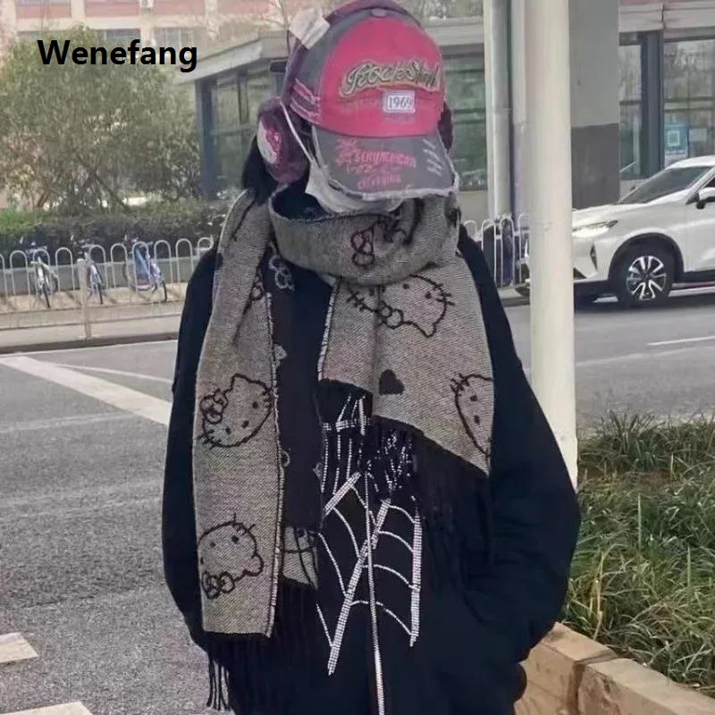Wenefang Kawaii Sanrio Anime Hello Kitty New Autumn and Winter Warm Cartoon High Quality Cute Girly Heart Knitted Scarf Christmas Girly Heart Gift