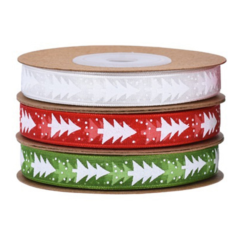 Christmas Ribbon Cake Decorative Printing Ribbon Christmas Tree Yarn Gift Box Bouquet Materials 1cm