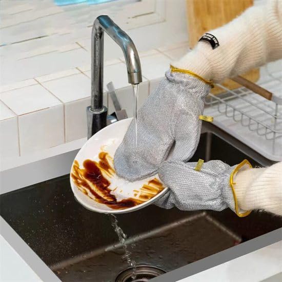 Premium Anti-Slip Dishwashing Gloves - Heat Resistant, Durable Scrubbing Cleaning Gloves for Kitchen, Home & Restaurant Use | steel dish washing gloves 1 pair | waterproof scrub gloves, kitchen accessories, household cleaning gloves