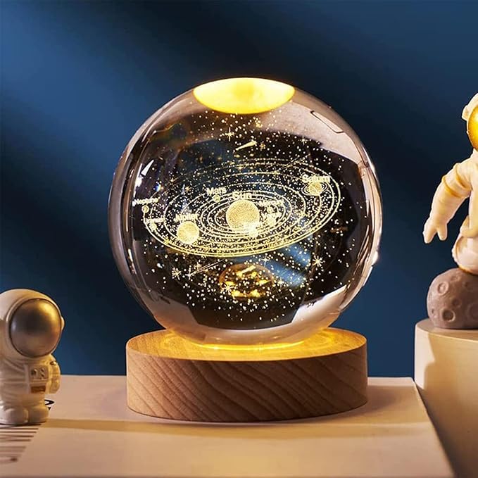 3D Galaxy Crystal Ball Night Lamp | Crystal Ball Night Light,2.4 Inch Glass Ball Night LED Lamp with Wooden Base, Decorations Gifts for Men, Women, Kids, Boys, Girls, Teens