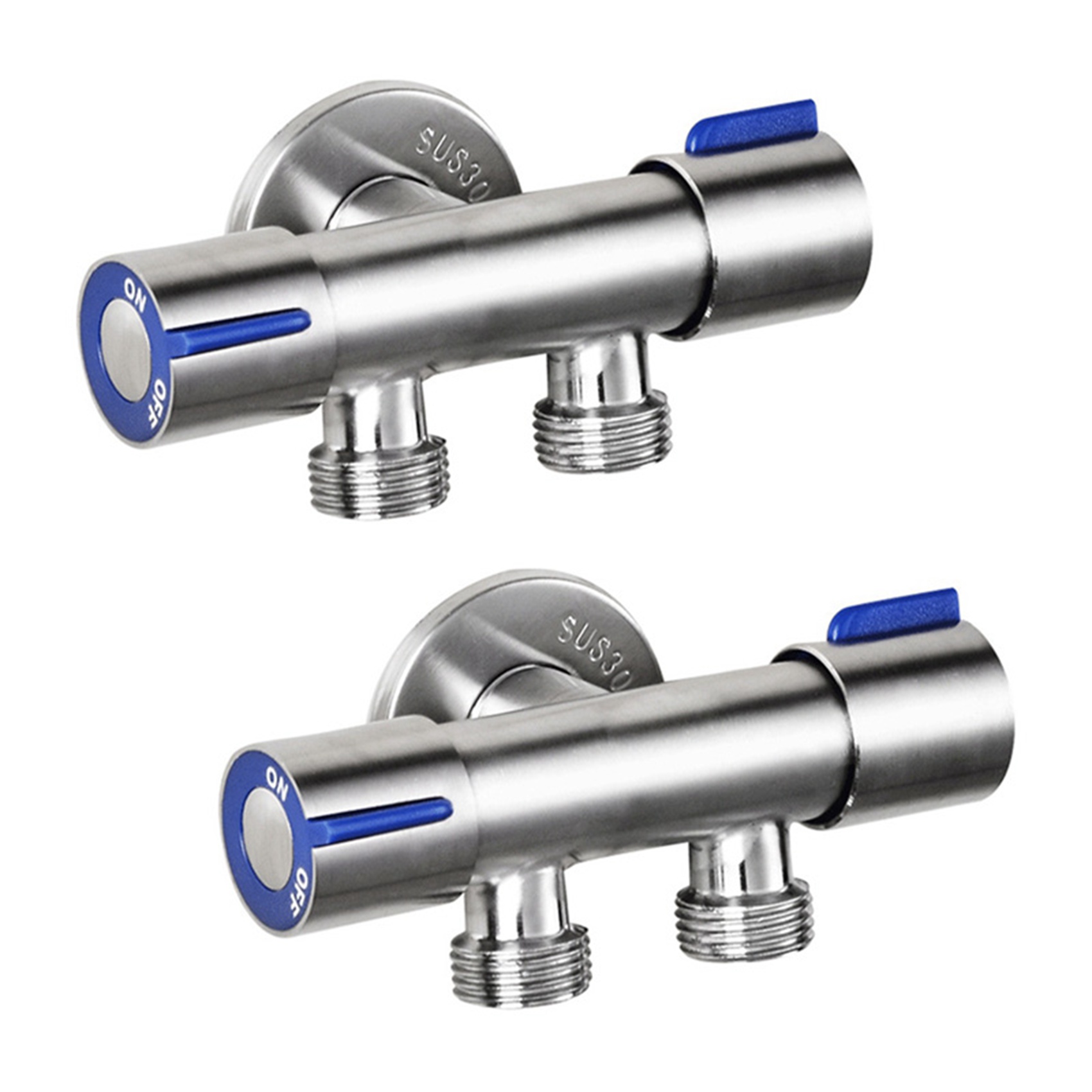 EITGZWAS 2X G1/2 x 1/2 304 Stainless Steel Two Three-Way Angle Valve, Double Handle Double Control Single Cold Faucet