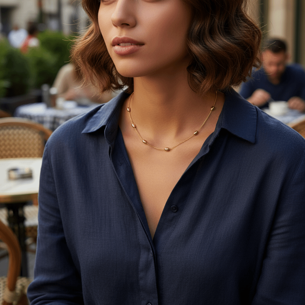 Dainty Stainless Steel Clavicle Chain Vintage Temperament Women Necklace Light Simple Beaded Chain Necklace Daily Wear