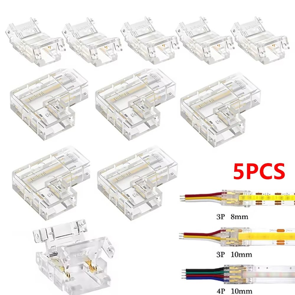 5Pcs/Set Durable Mini Buckle COB Connector 2/3/4Pin Transparent L-Shaped Corner Solderless LED Tape Light Connectors For 5mm 8mm 10mm 2/3/4pin FOB Tape Light