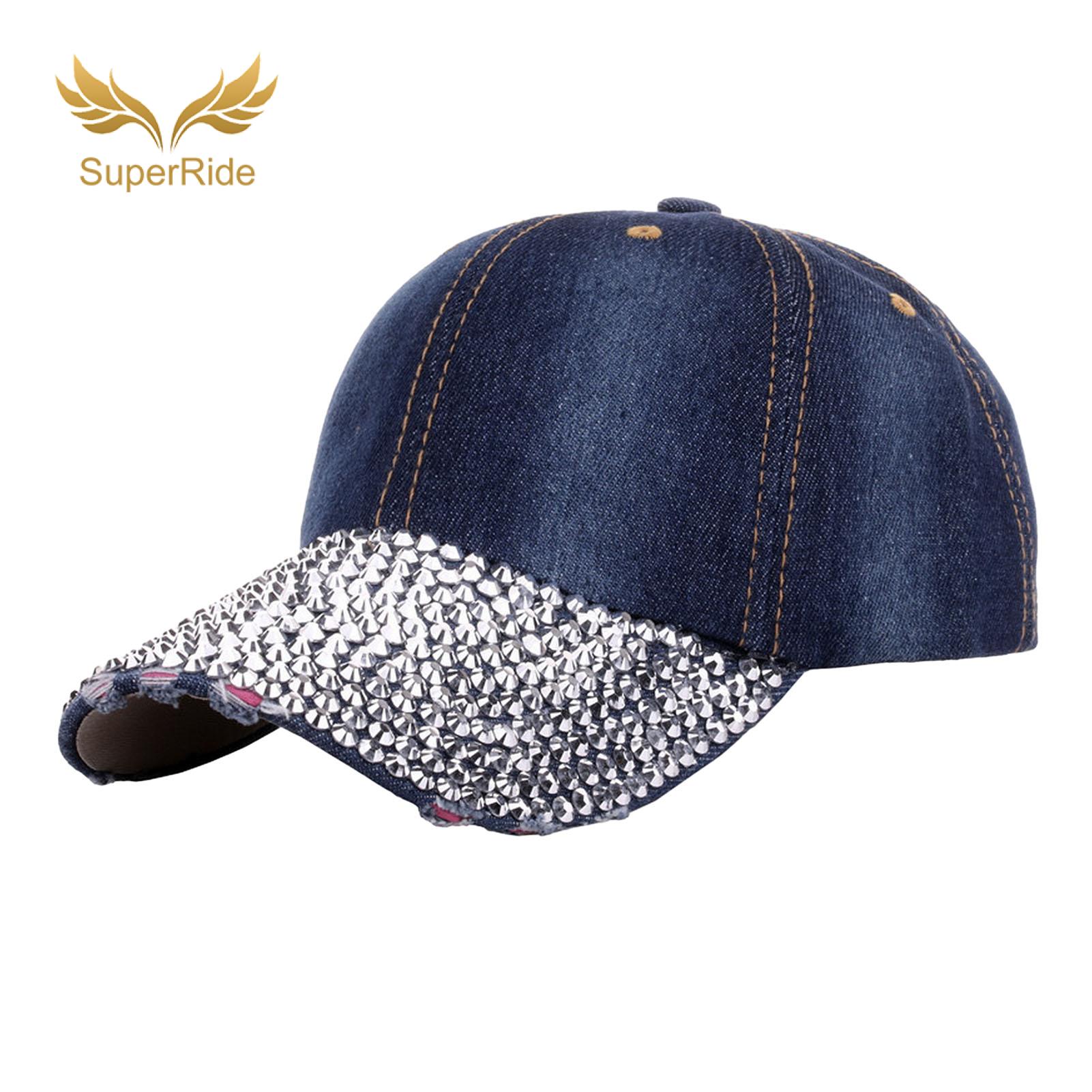 SuperRide Adjustable Baseball Cap Women’s Baseball Cap with Sparkling Rhinestones Wide Brim Uv Protection Stylish Shiny for Ladies for Travel