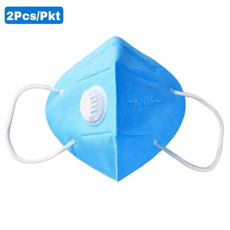 KN95 Sky Blue Face Mask with Respirator 5 Layers Protection Reusable Face Mask 2Pcs/Pkt