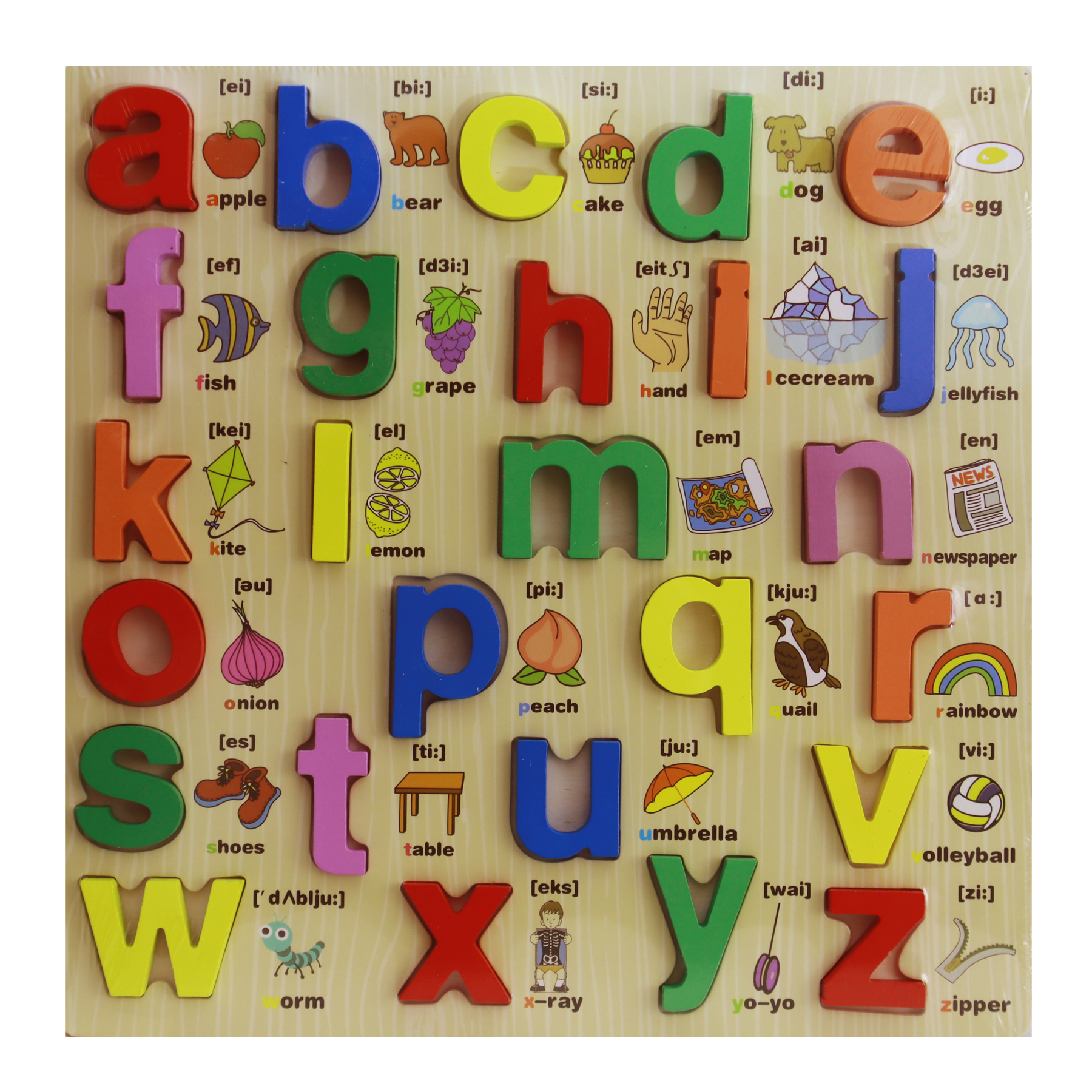 Colorful Wooden 3D Puzzle - English Small Alphabet (abcd) Blocks Board with Pictures, Educational Montessori Toy for Kids, Learning & Teaching Tool