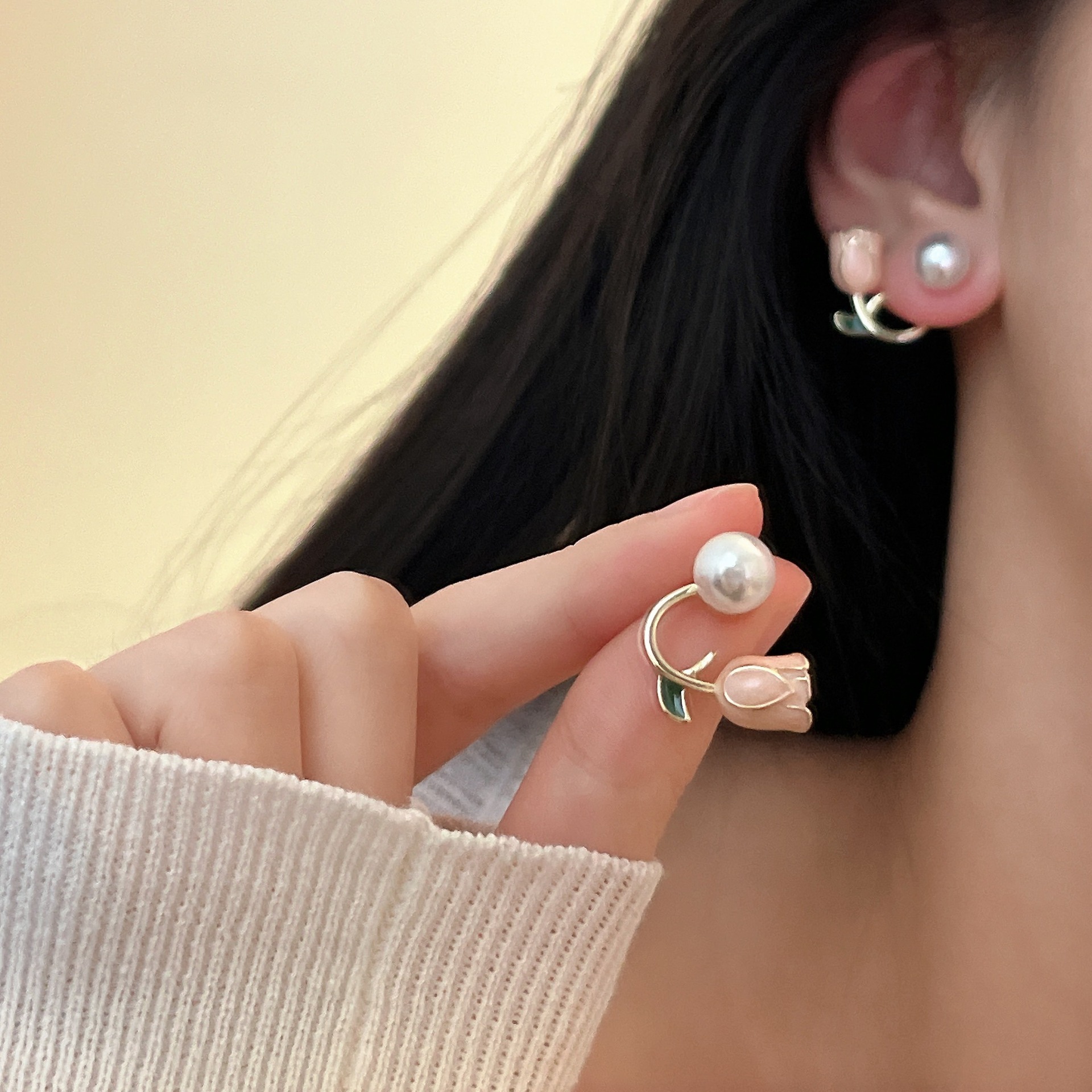 【New Arrivals】Pink Romantic ~ Tulip Earrings Women's Summer Sweet Niche Design Sense Earrings Light Luxury Advanced Sense Earrings