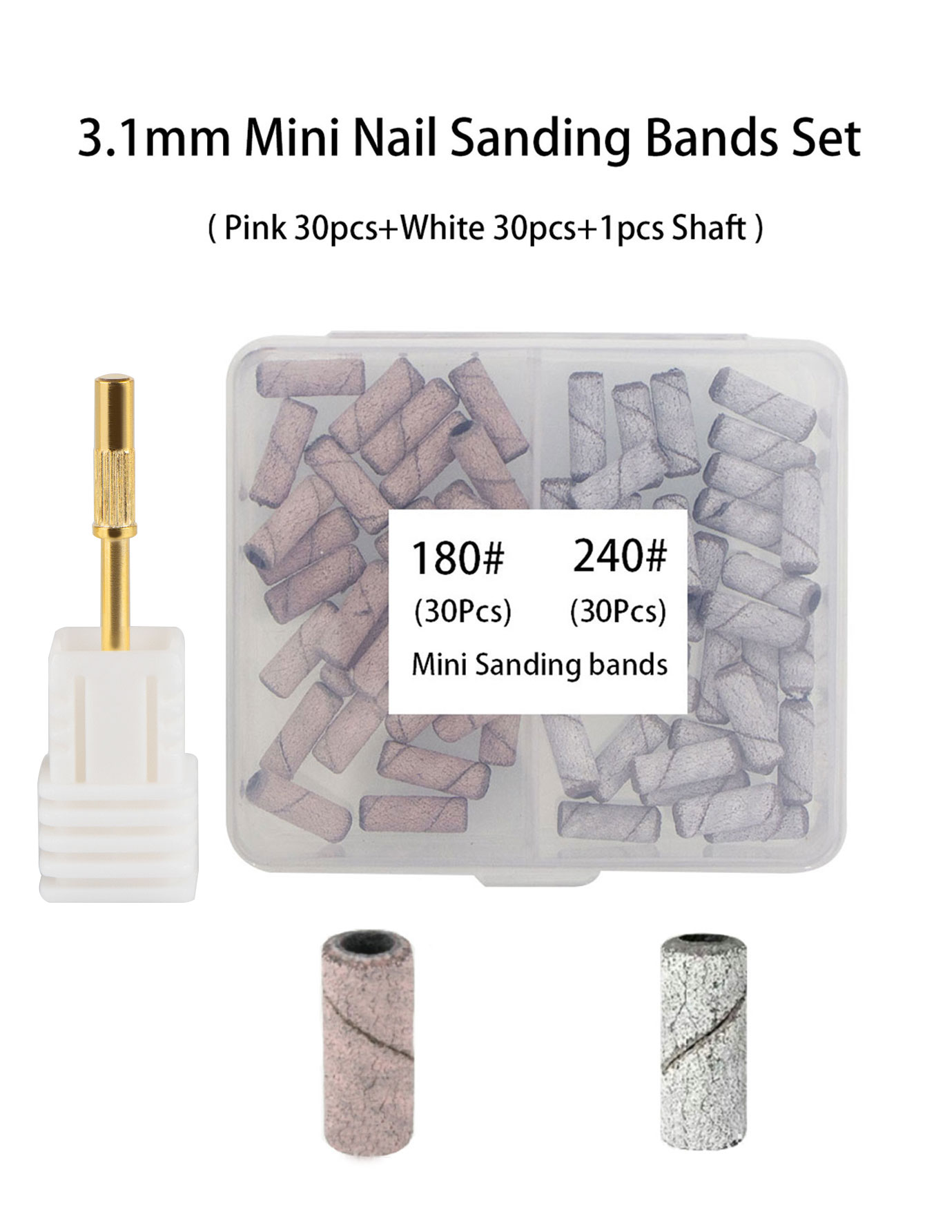 Bizzy 61Pcs/set 3.1MM Mini Nail Sanding Bands With Shaft Kit For Electric Manicure Machine Sand Bands Nail Drill Grinding Bit File