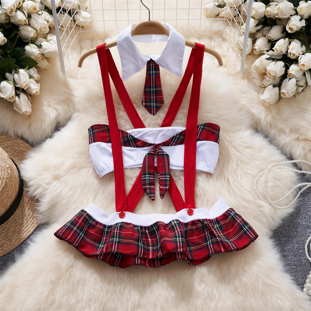 Pajamas Hotsweet Set Cosplay Red Lingerie Slim Fit Thong & Top Sleeveless Tie Up Ladies Christmas New Set Pajamas