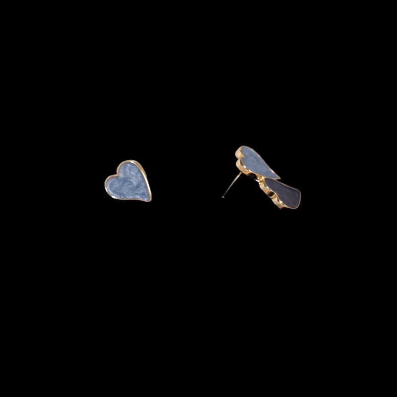 【Best Price Guaranteed】Asymmetric love earrings female niche design drop glue blue oil painting earrings sweet cute contrast color heart-shaped earrings