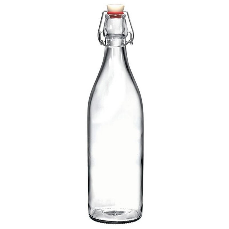 Transparent 1 Liter Round Clear Glass Grolsch Flip Top Water Bottle With Stopper | Bottles with Latch Lock | Leak Proof