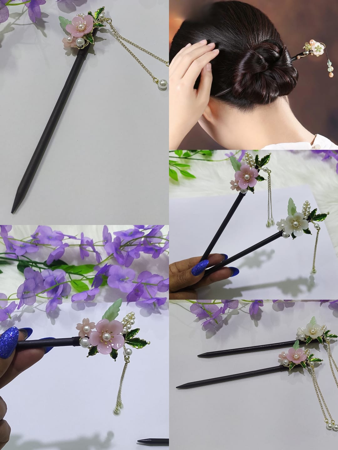 ADITYA JIGREE=Vintage Flower Fringe Hair Sticks Fashionable Female Metal Hairpin Hair Stick