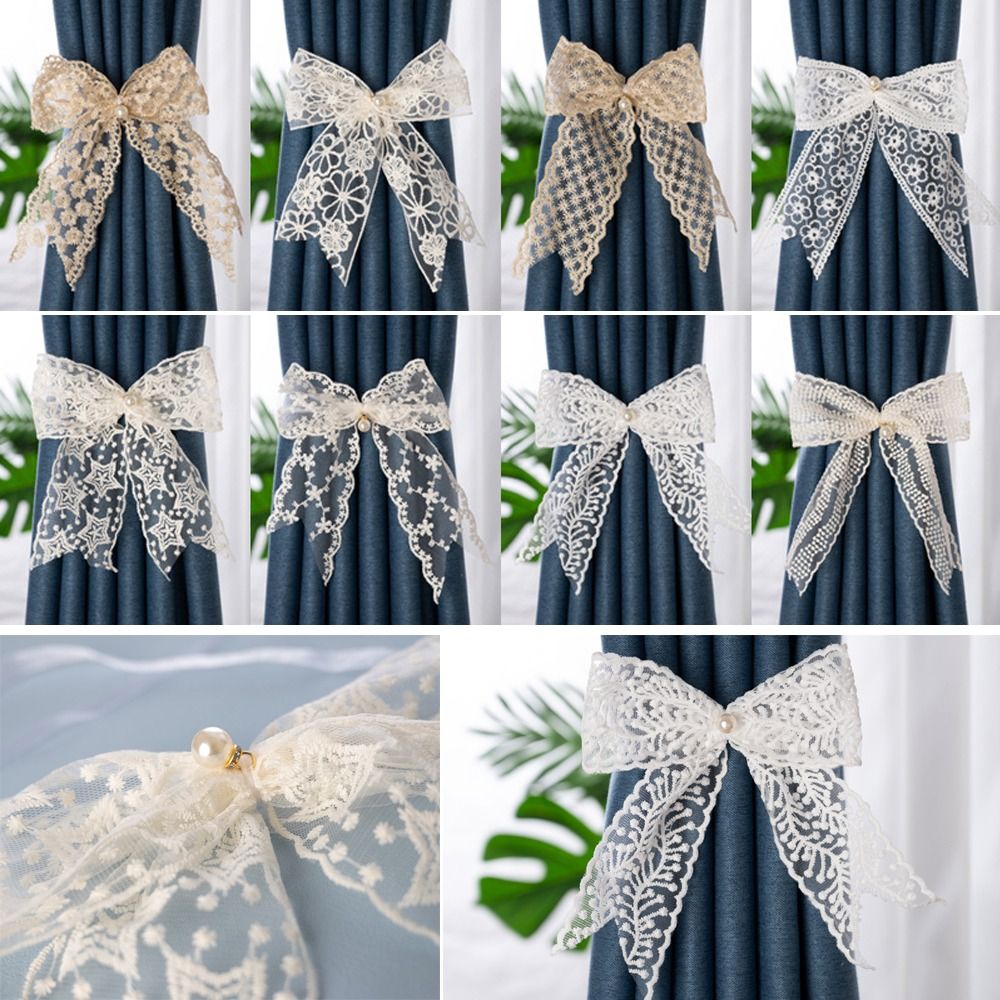 2Pcs/set Fashion Lace Bow-knot Curtain Tieback Clip Tied Belt simple Window Curtain Buckles exquisite Curtain Holders Living Room Home Decor